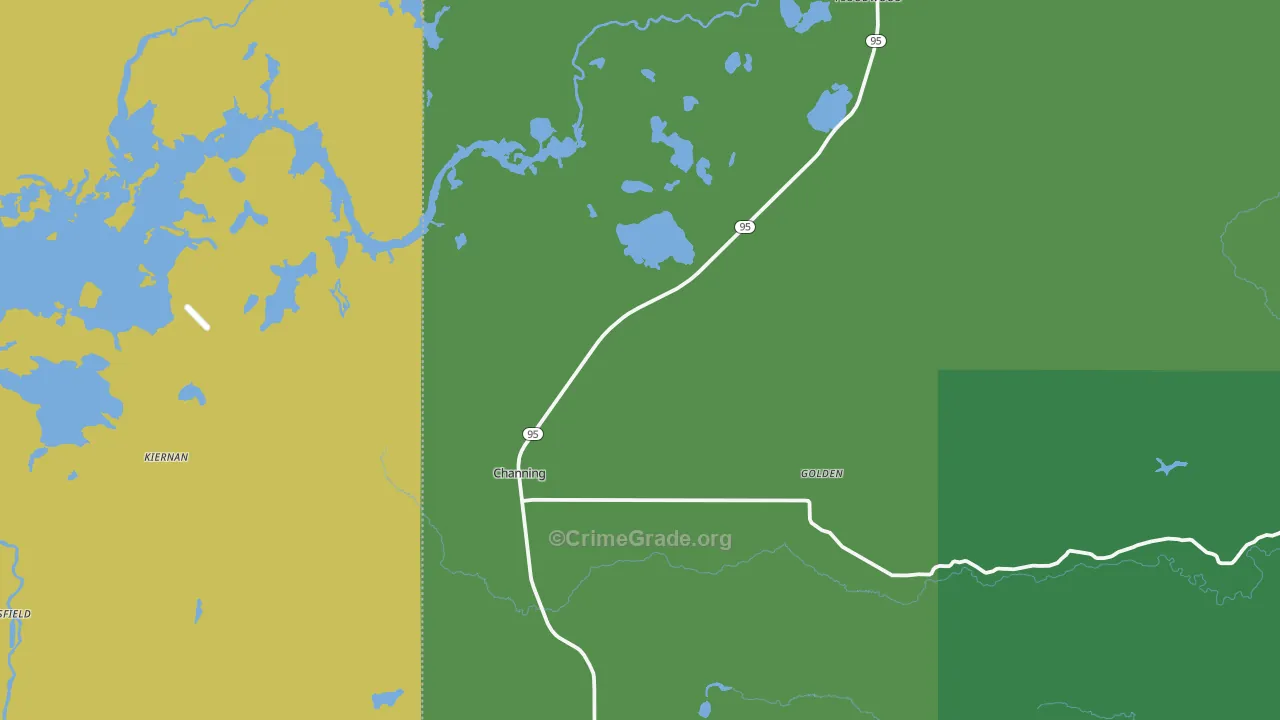 Channing, MI Map of Vehicle Theft Rates