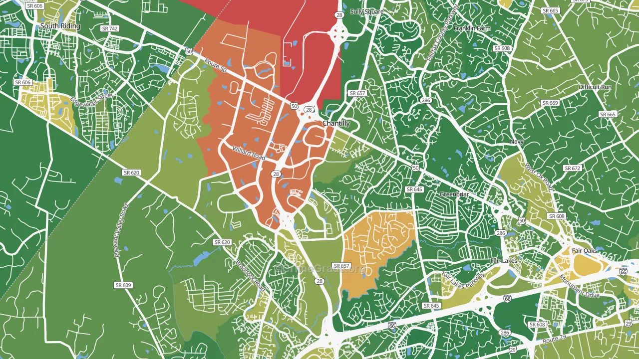 Chantilly, VA Map of Vehicle Theft Rates