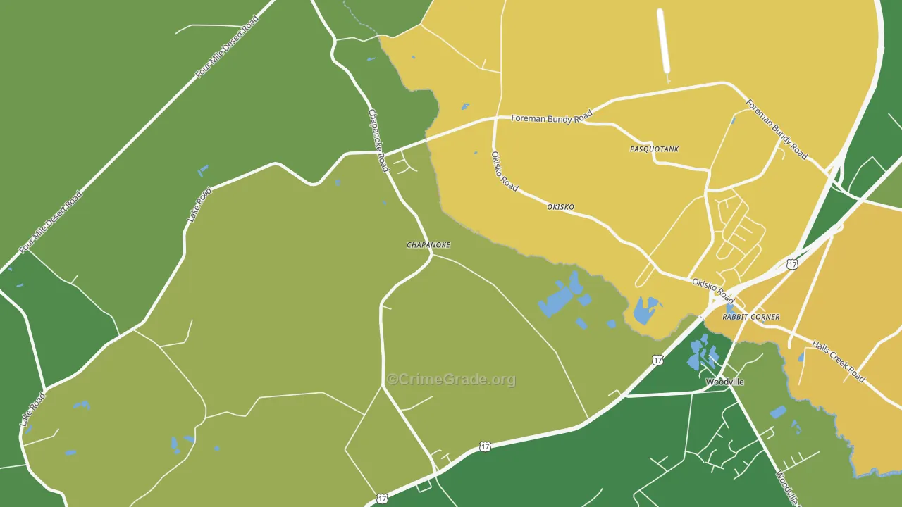 Chapanoke, NC Map of Vehicle Theft Rates