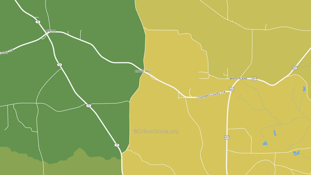 Chapel Hill, AL Map of Vehicle Theft Rates