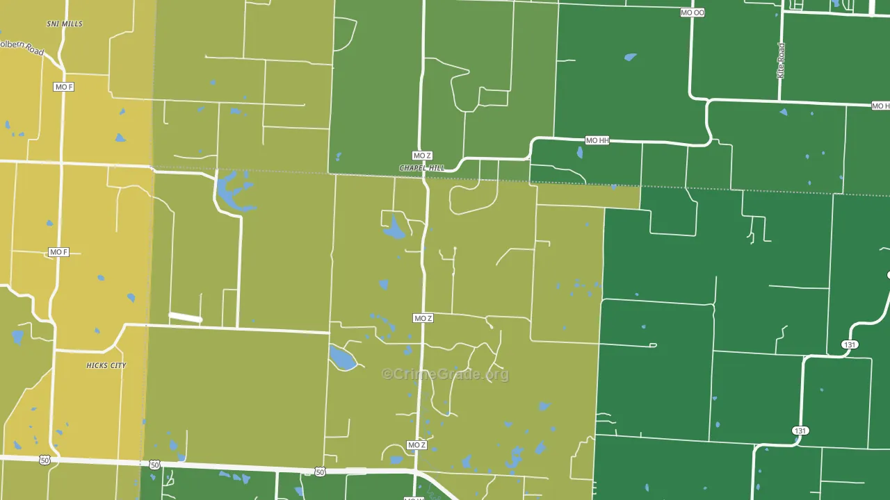 Chapel Hill, MO Map of Vehicle Theft Rates