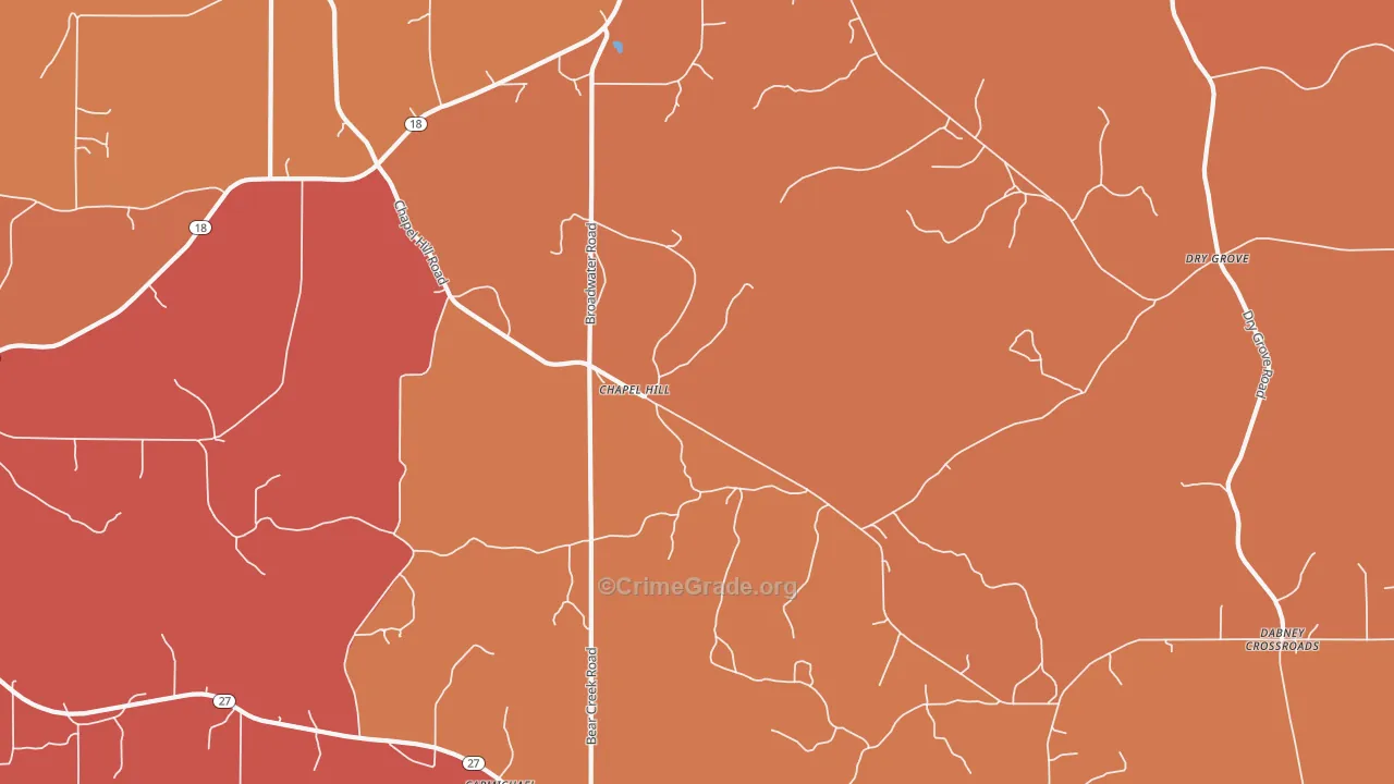 Chapel Hill, MS Map of Vehicle Theft Rates