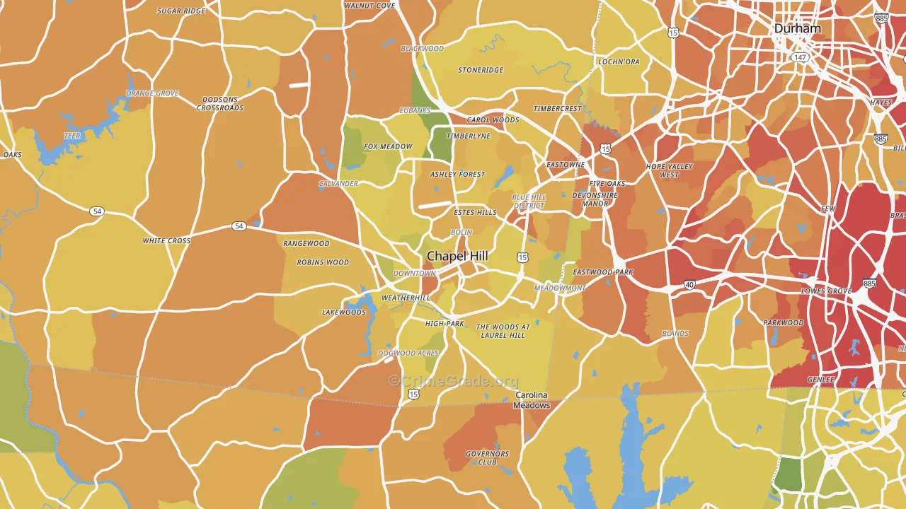 Chapel Hill, NC Map of Vehicle Theft Rates
