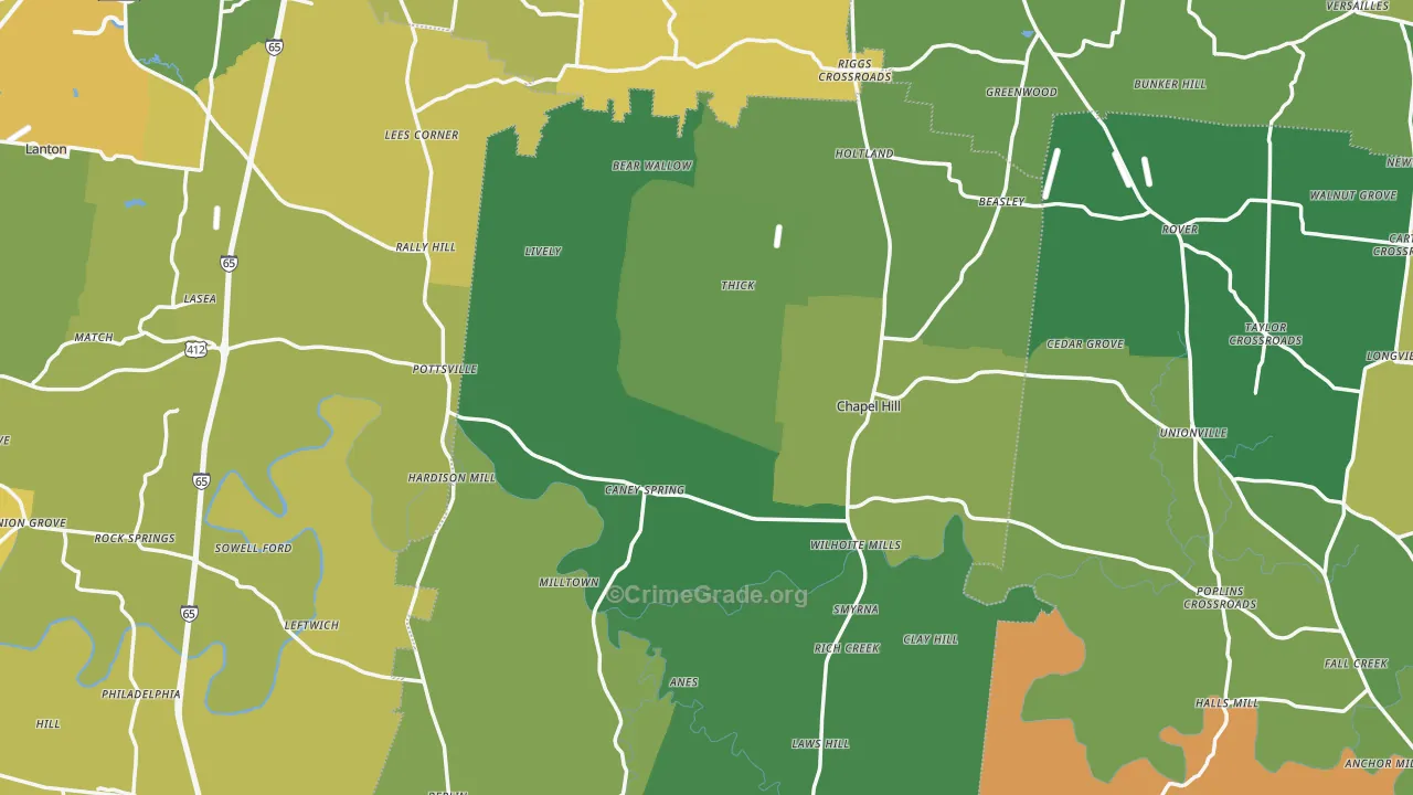 Chapel Hill, TN Map of Vehicle Theft Rates