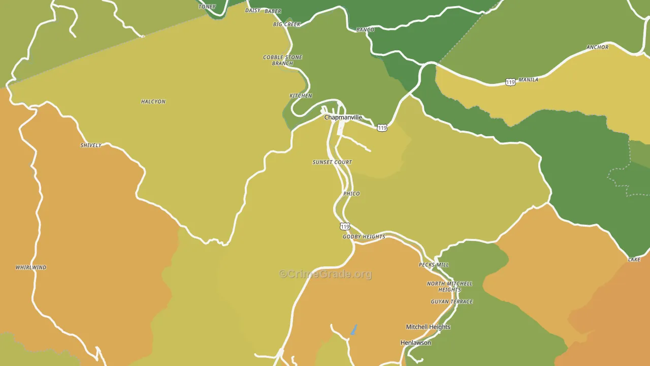 Chapmanville, WV Map of Vehicle Theft Rates
