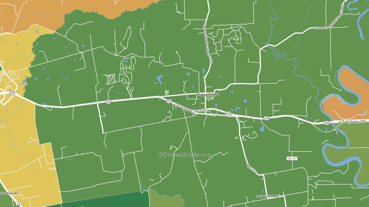 Chappell Hill, TX Map of Vehicle Theft Rates