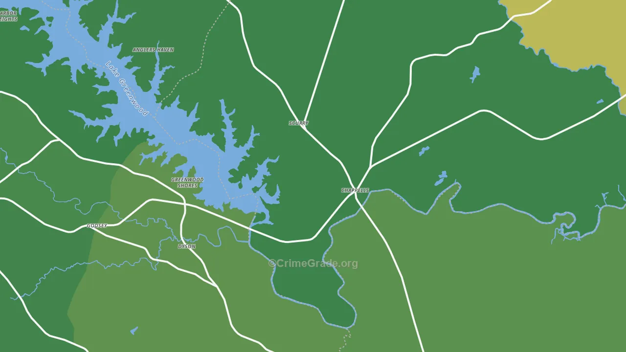 Chappells, SC Map of Vehicle Theft Rates