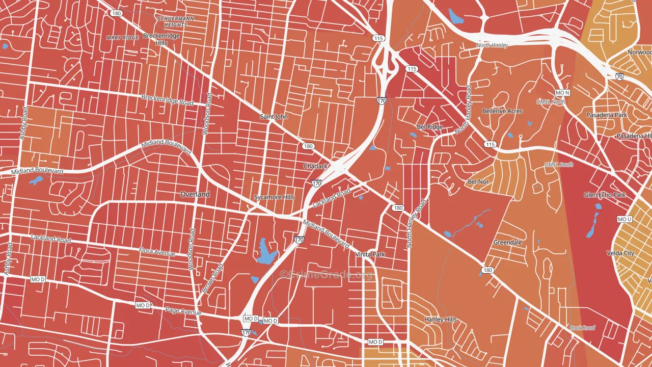 Charlack, MO Map of Vehicle Theft Rates