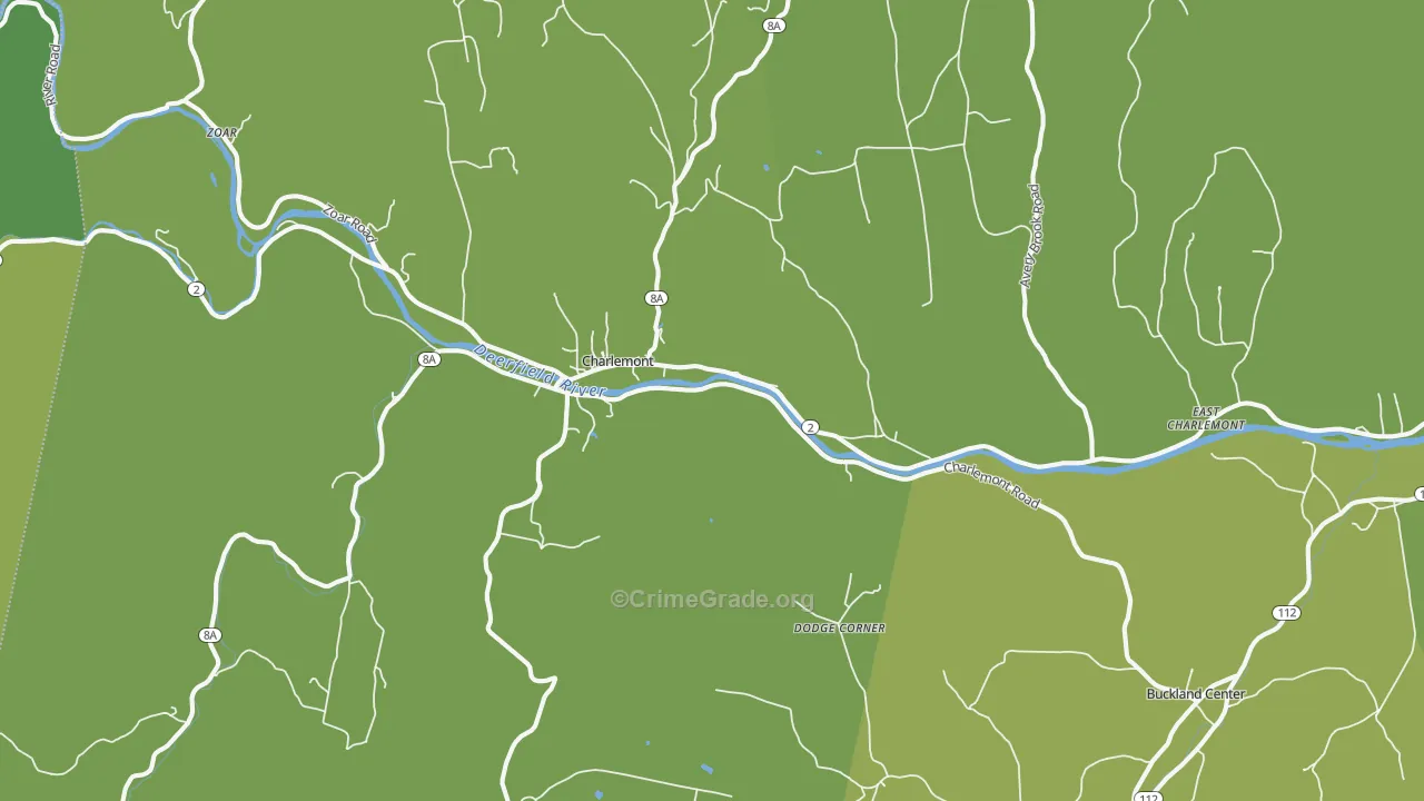 Charlemont, MA Map of Vehicle Theft Rates