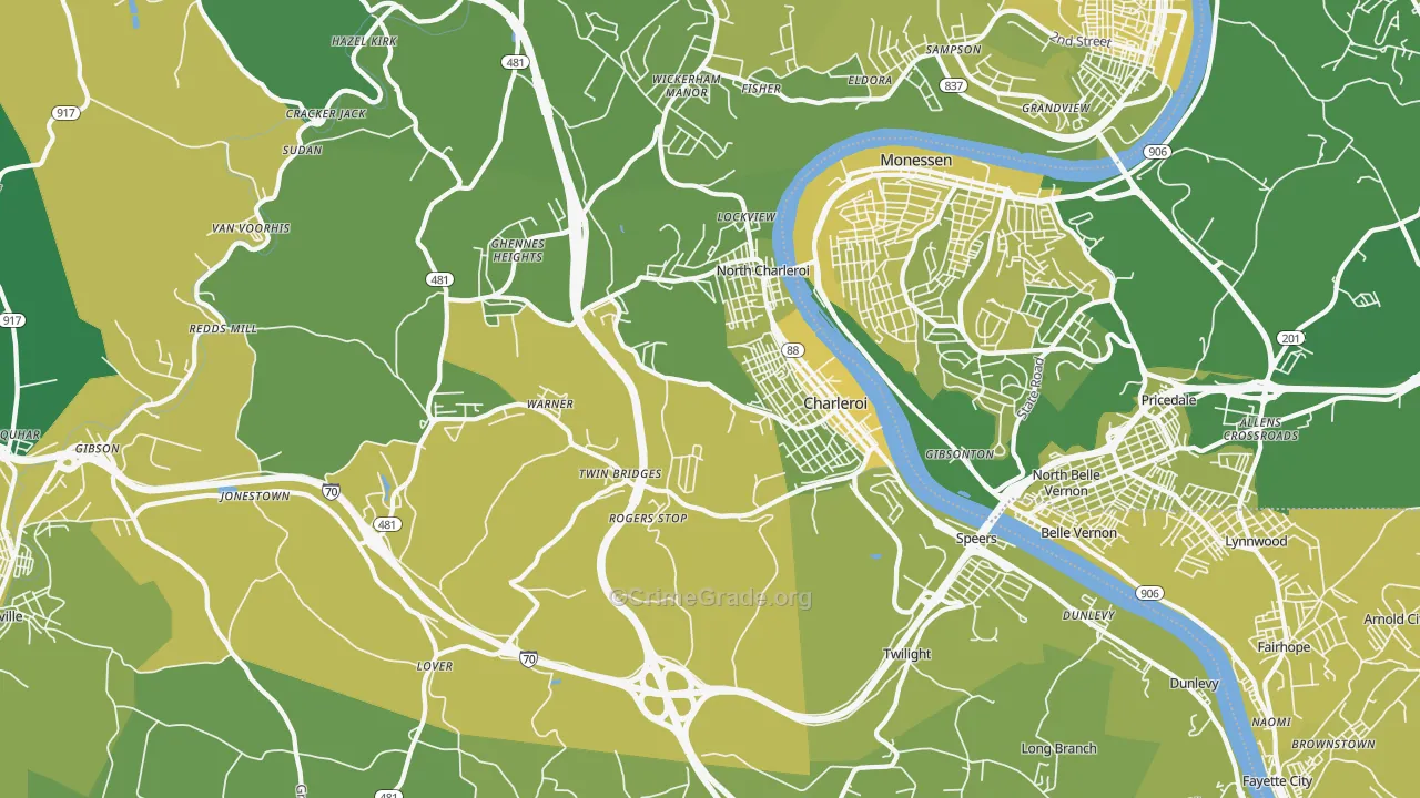 Charleroi, PA Map of Vehicle Theft Rates