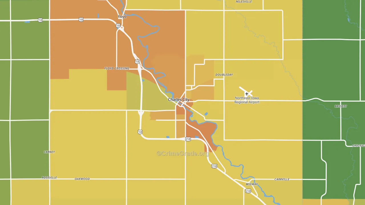 Charles City, IA Map of Vehicle Theft Rates