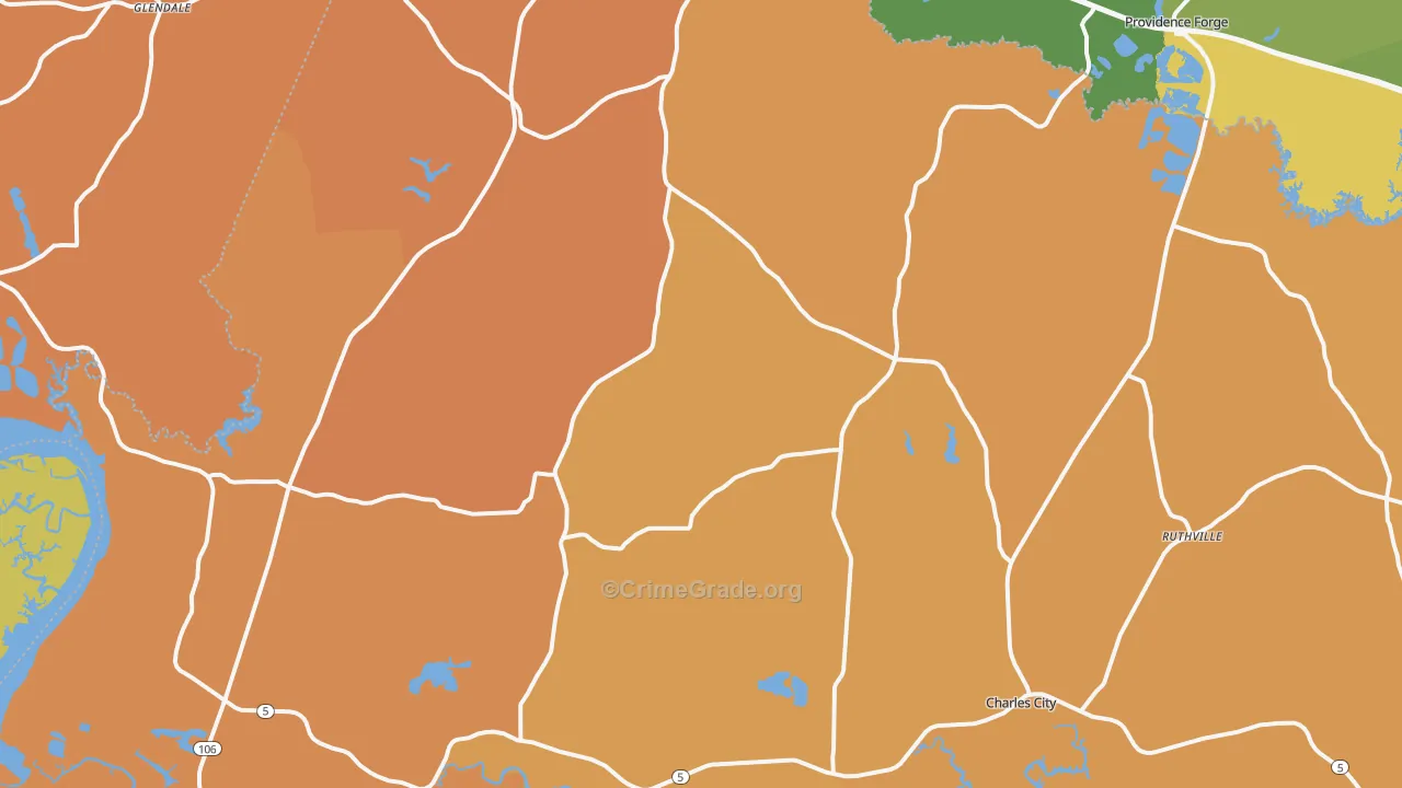 Charles City, VA Map of Vehicle Theft Rates