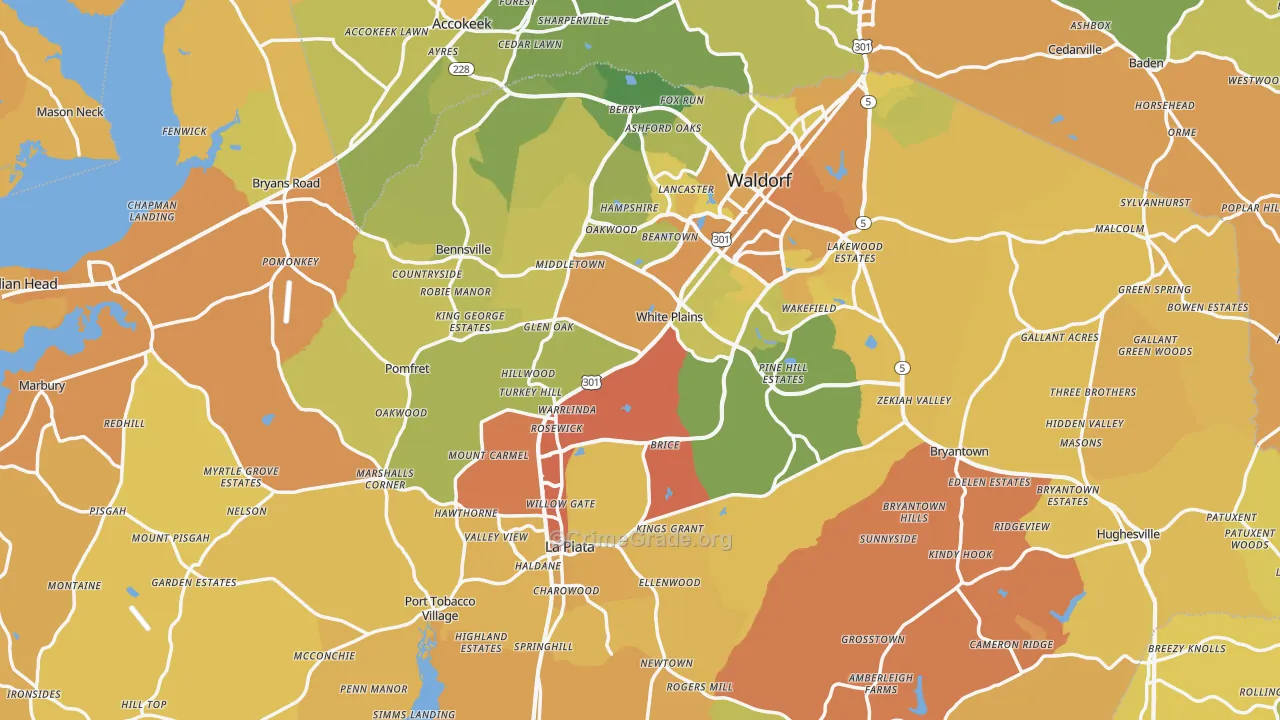 Charles County, MD Map of Vehicle Theft Rates