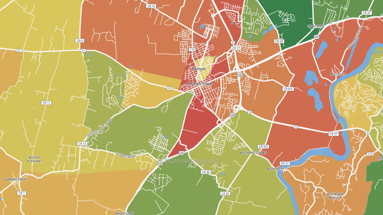 Charles Town, WV Map of Vehicle Theft Rates