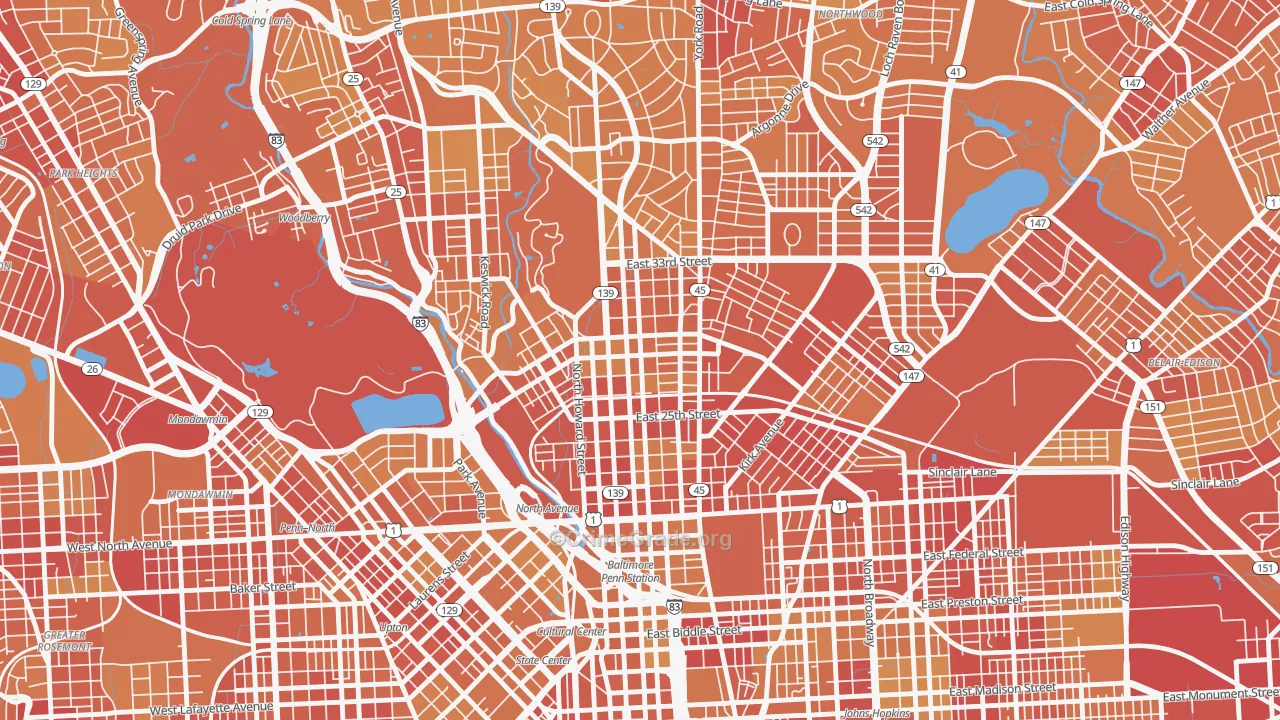 Charles Village, Baltimore, MD Map of Vehicle Theft Rates