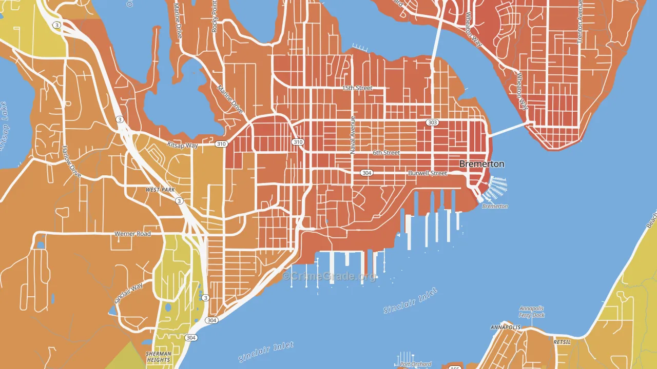 Charleston, Bremerton, WA Map of Vehicle Theft Rates