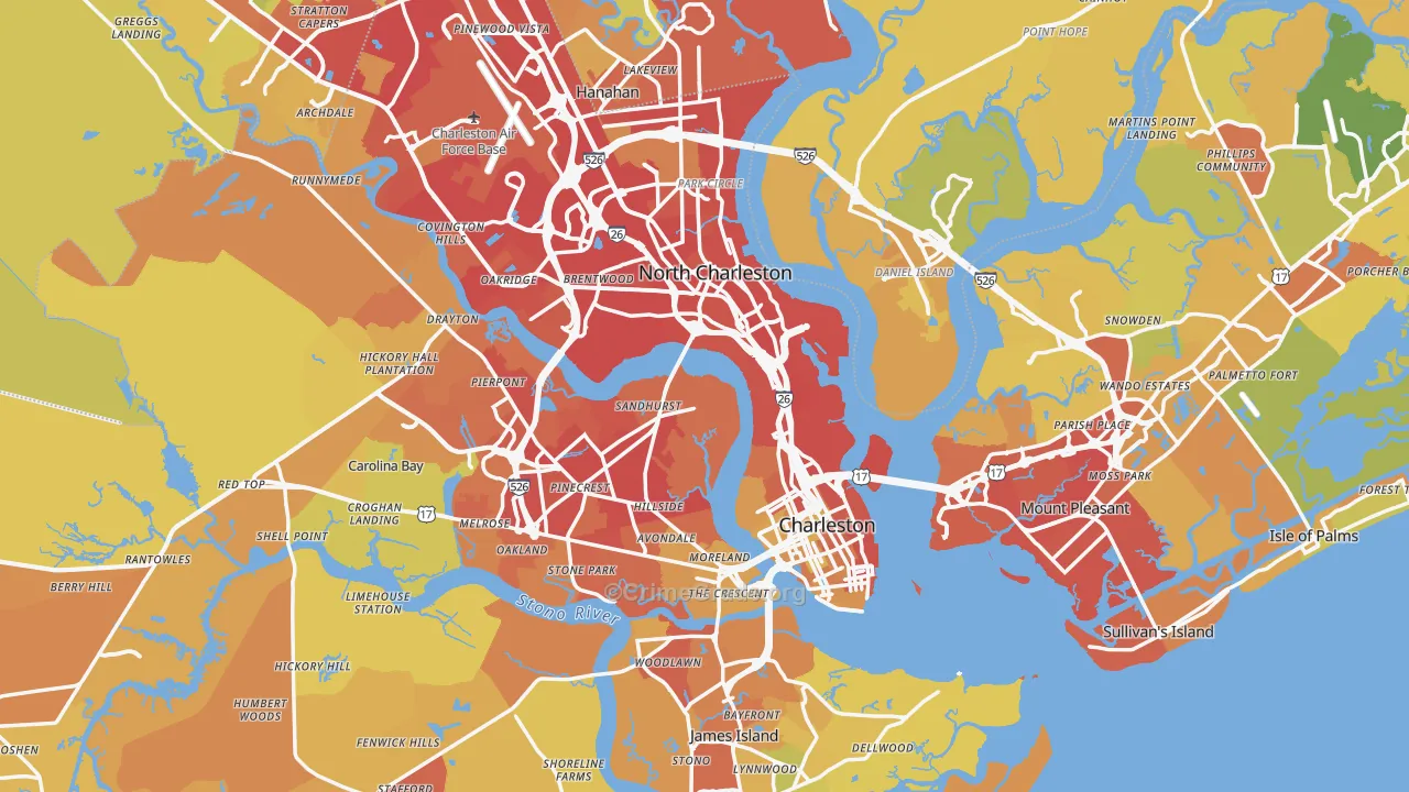 Charleston County, SC Map of Vehicle Theft Rates