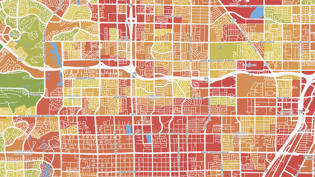 Charleston Heights, Las Vegas, NV Map of Vehicle Theft Rates