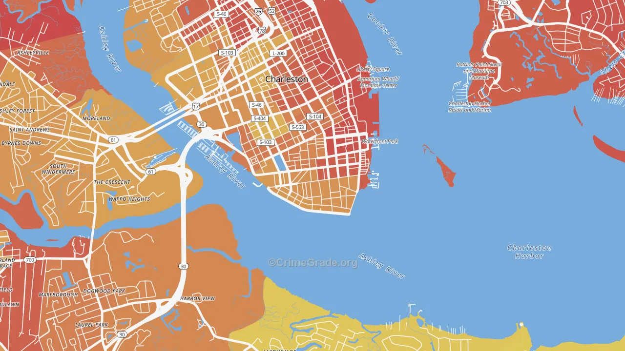 Charleston Historic District, Charleston, SC Map of Vehicle Theft Rates