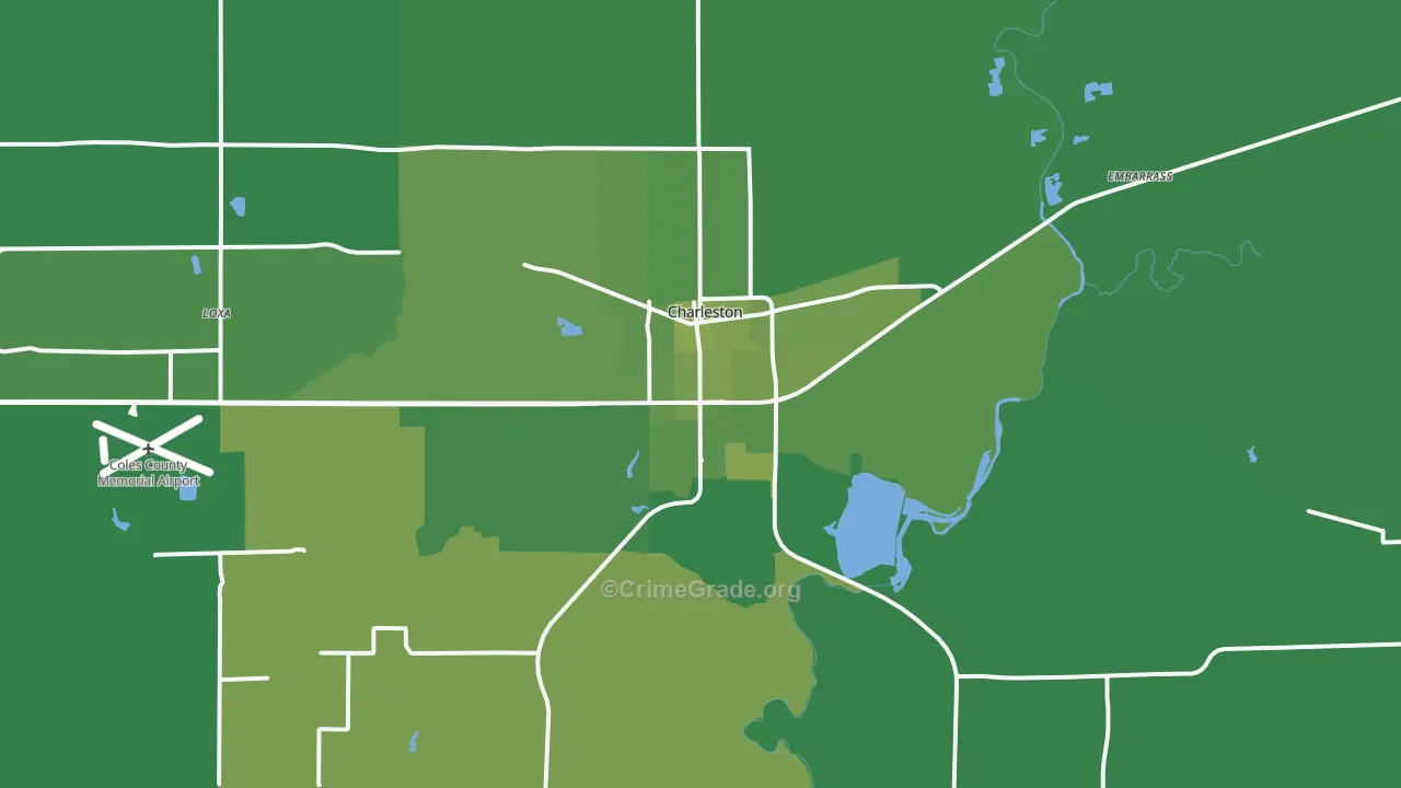 Charleston, IL Map of Vehicle Theft Rates