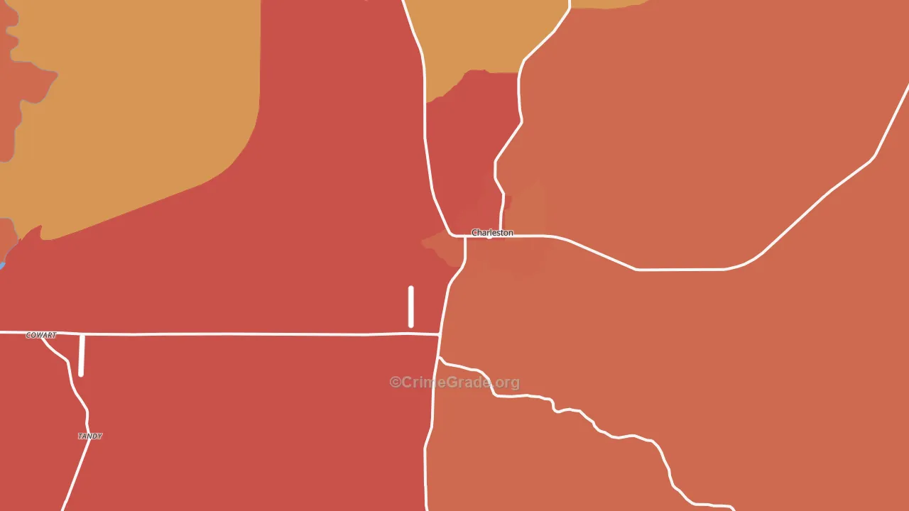 Charleston, MS Map of Vehicle Theft Rates