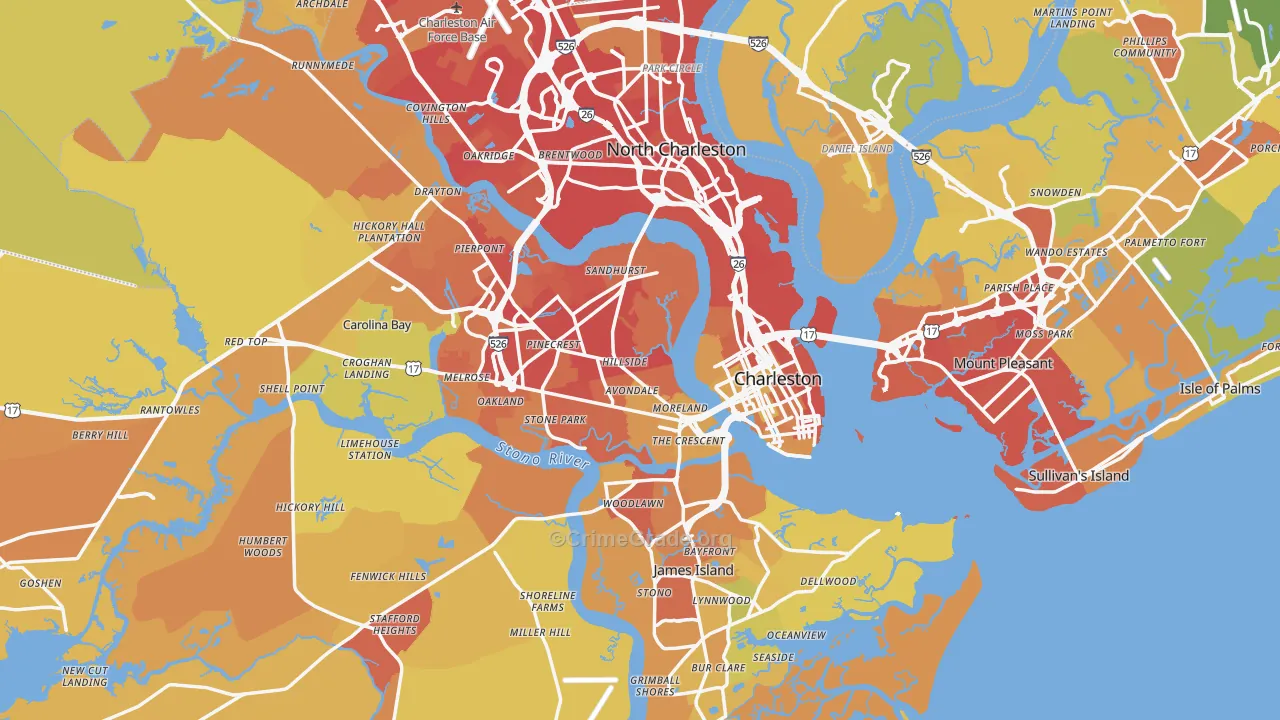 Charleston, SC Map of Vehicle Theft Rates