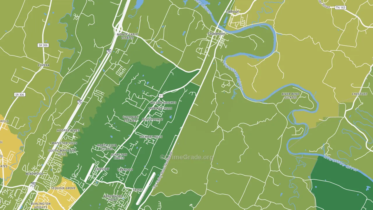 Charleston, TN Map of Vehicle Theft Rates