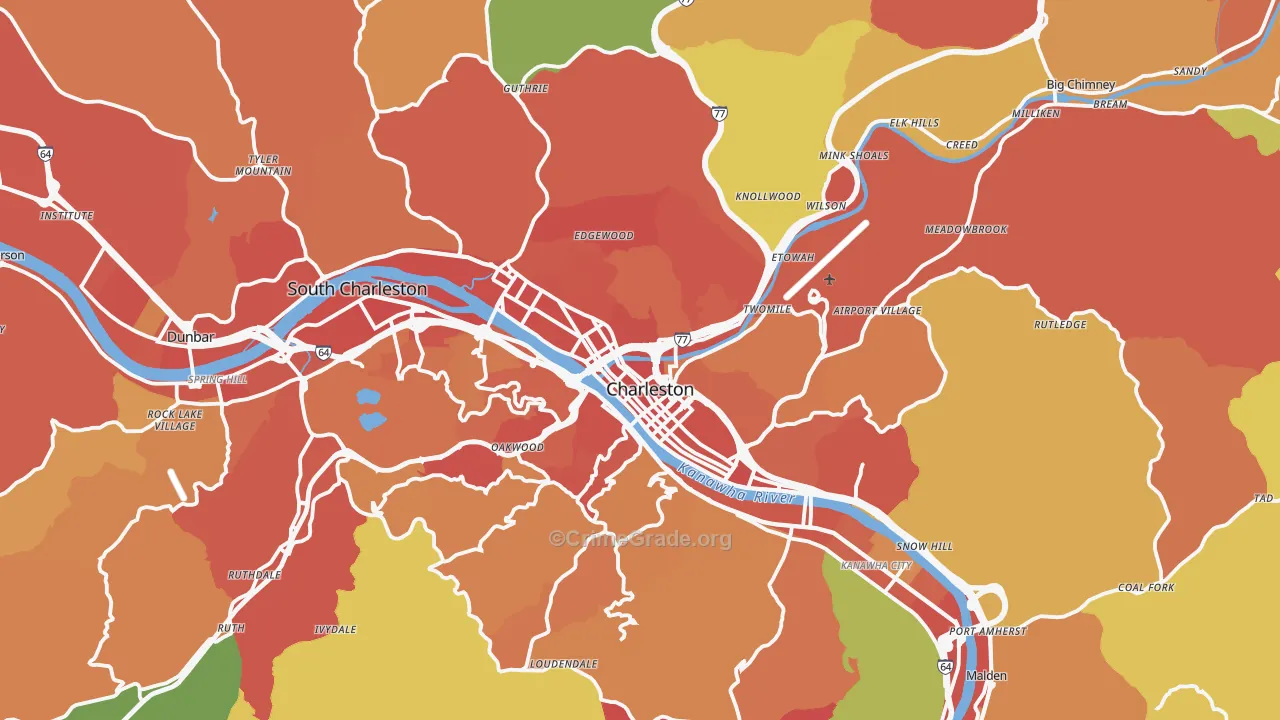 Charleston, WV Map of Vehicle Theft Rates
