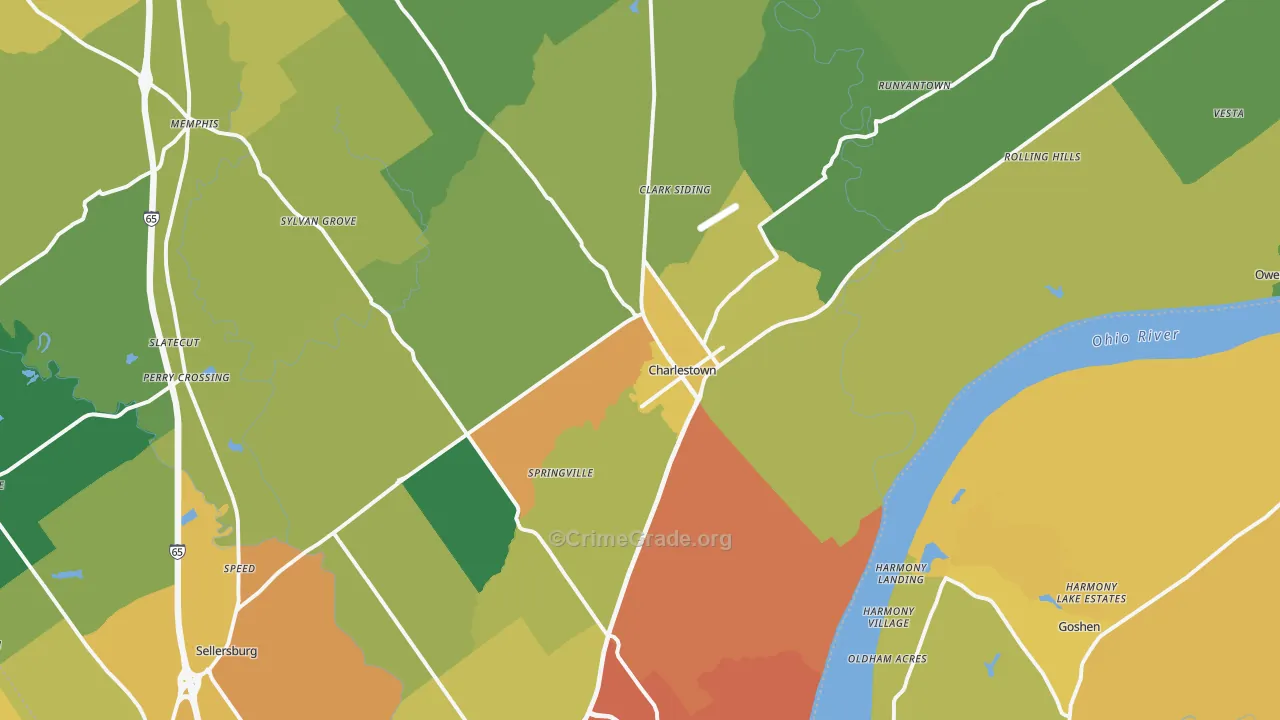 Charlestown, IN Map of Vehicle Theft Rates