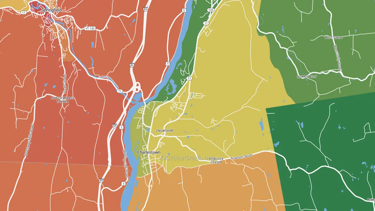 Charlestown, NH Map of Vehicle Theft Rates