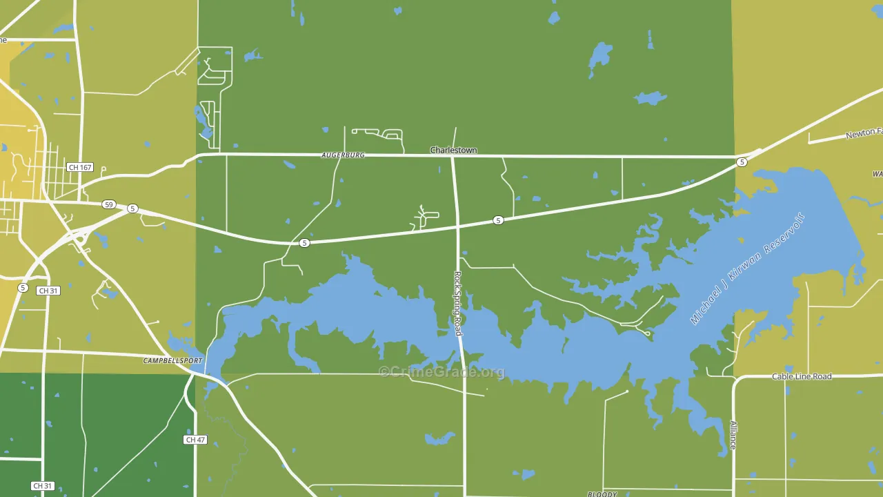 Charlestown, OH Map of Vehicle Theft Rates