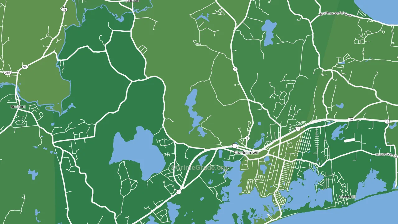 Charlestown, RI Map of Vehicle Theft Rates