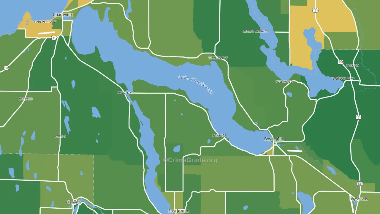 Charlevoix County, MI Map of Vehicle Theft Rates