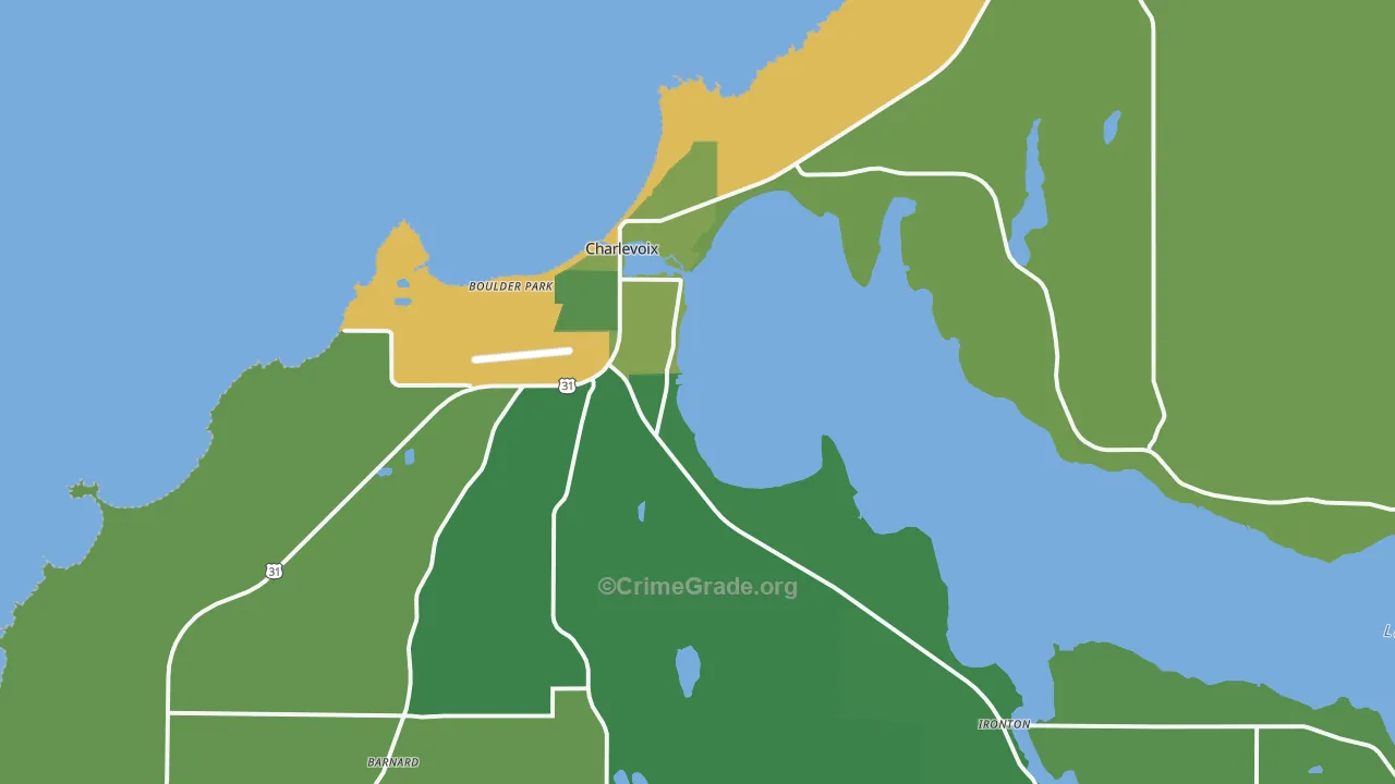 Charlevoix, MI Map of Vehicle Theft Rates