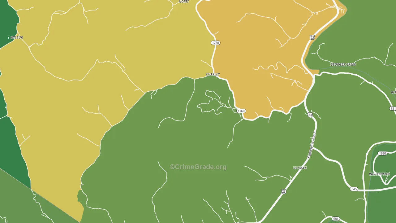 Charley, KY Map of Vehicle Theft Rates
