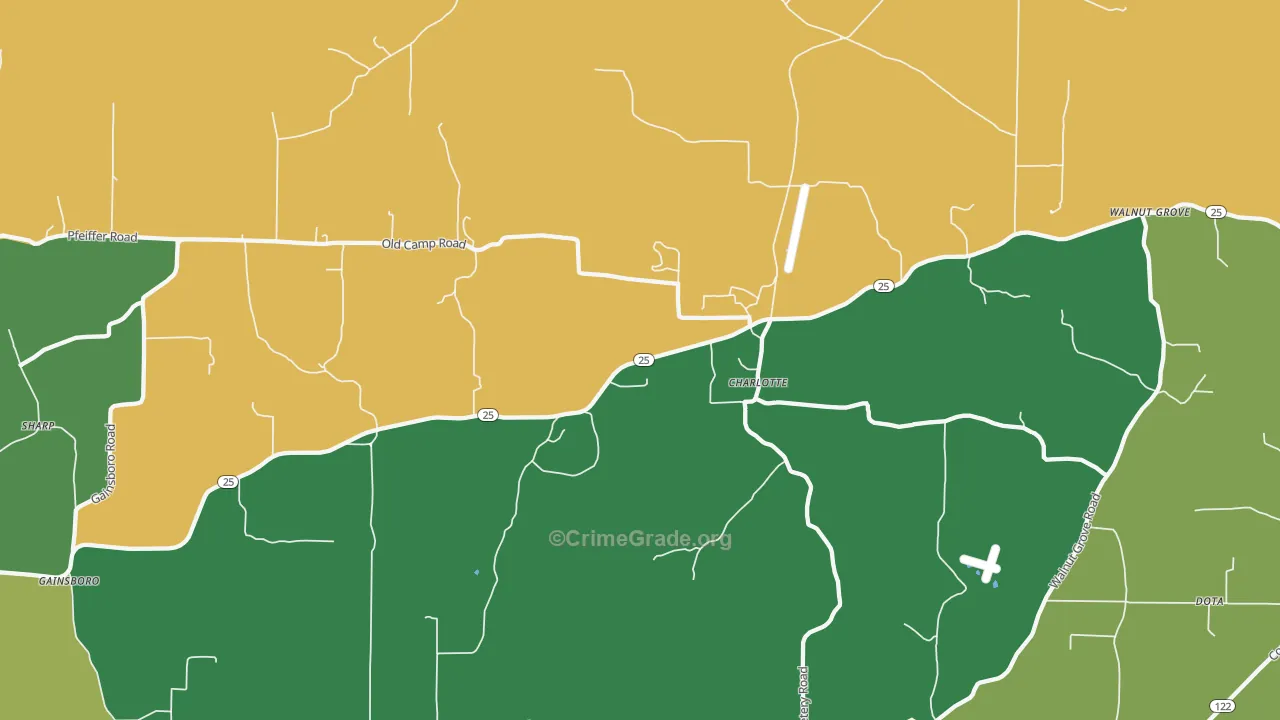 Charlotte, AR Map of Vehicle Theft Rates