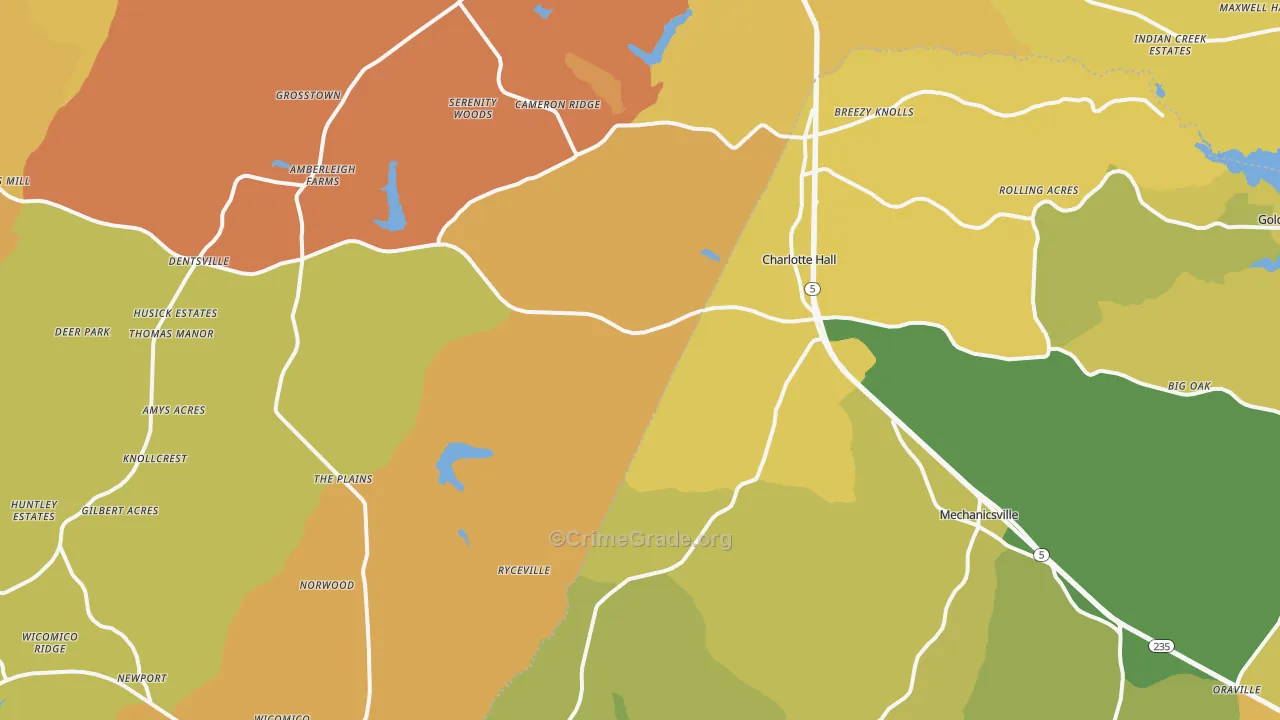 Charlotte Hall, MD Map of Vehicle Theft Rates