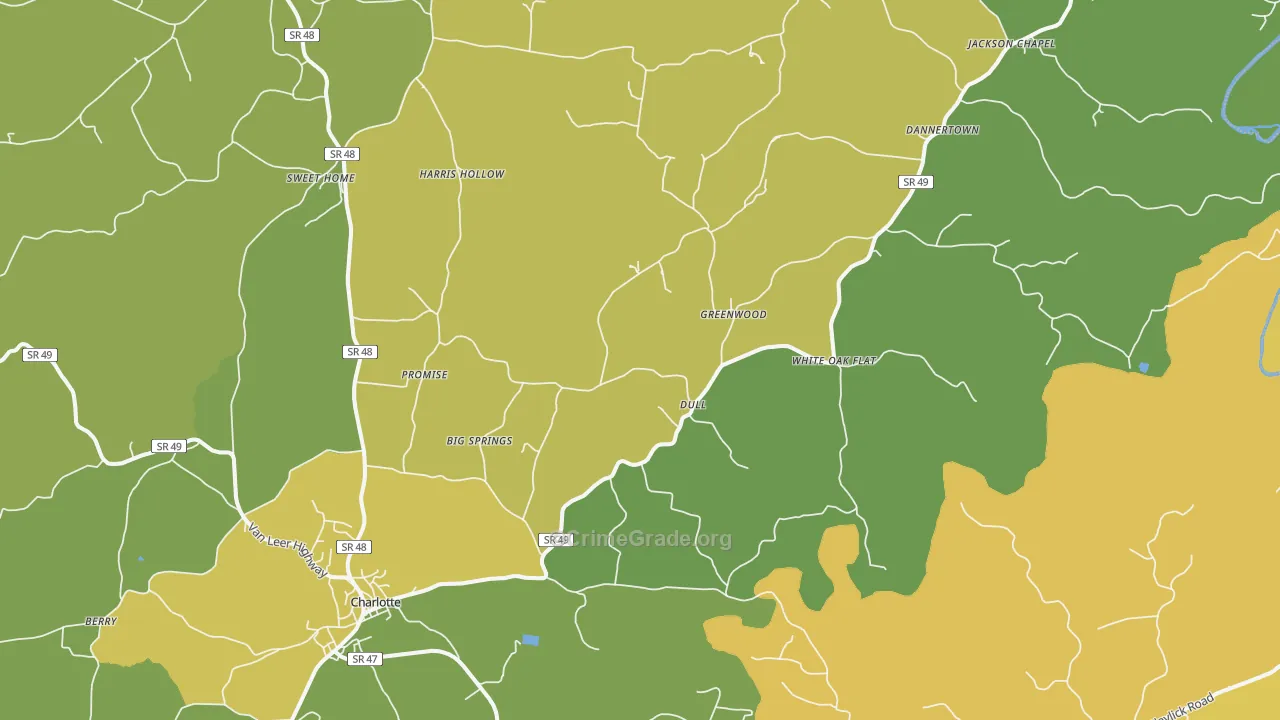 Charlotte, TN Map of Vehicle Theft Rates