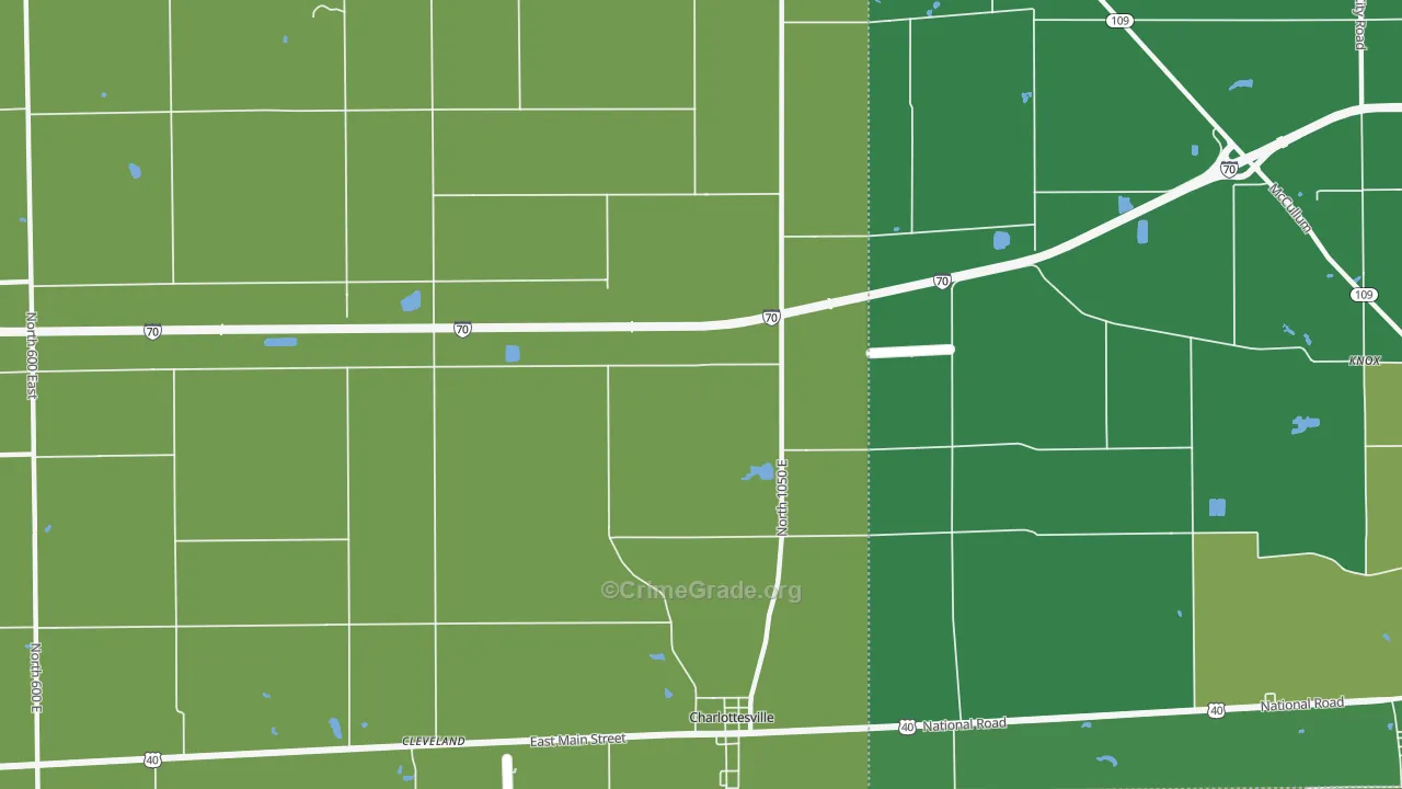 Charlottesville, IN Map of Vehicle Theft Rates