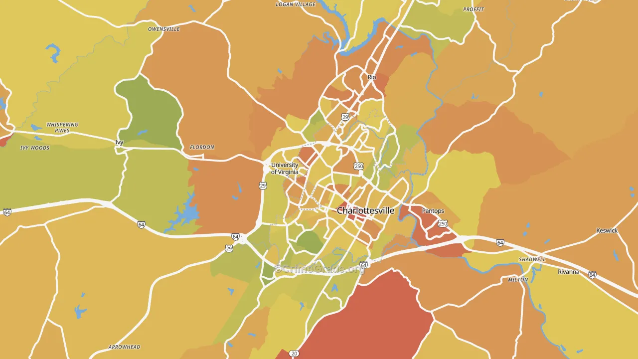 Charlottesville, VA Map of Vehicle Theft Rates