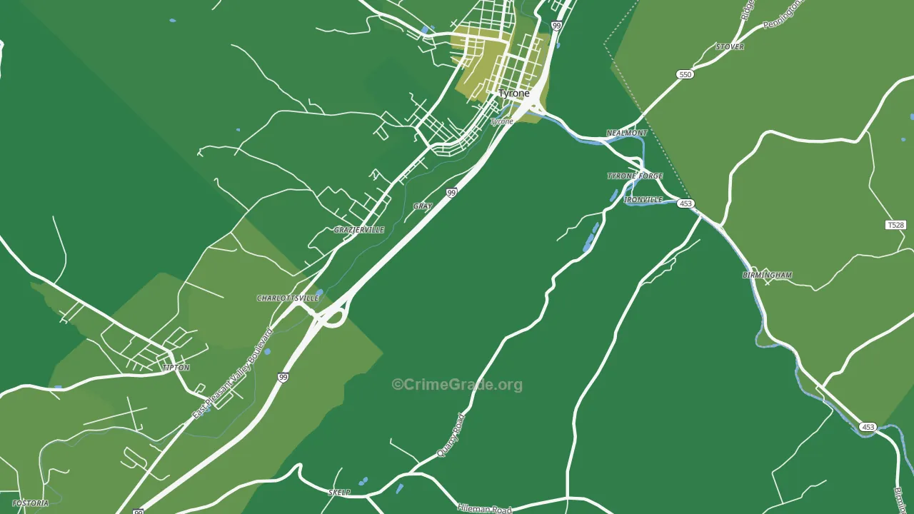 Charlottsville, PA Map of Vehicle Theft Rates