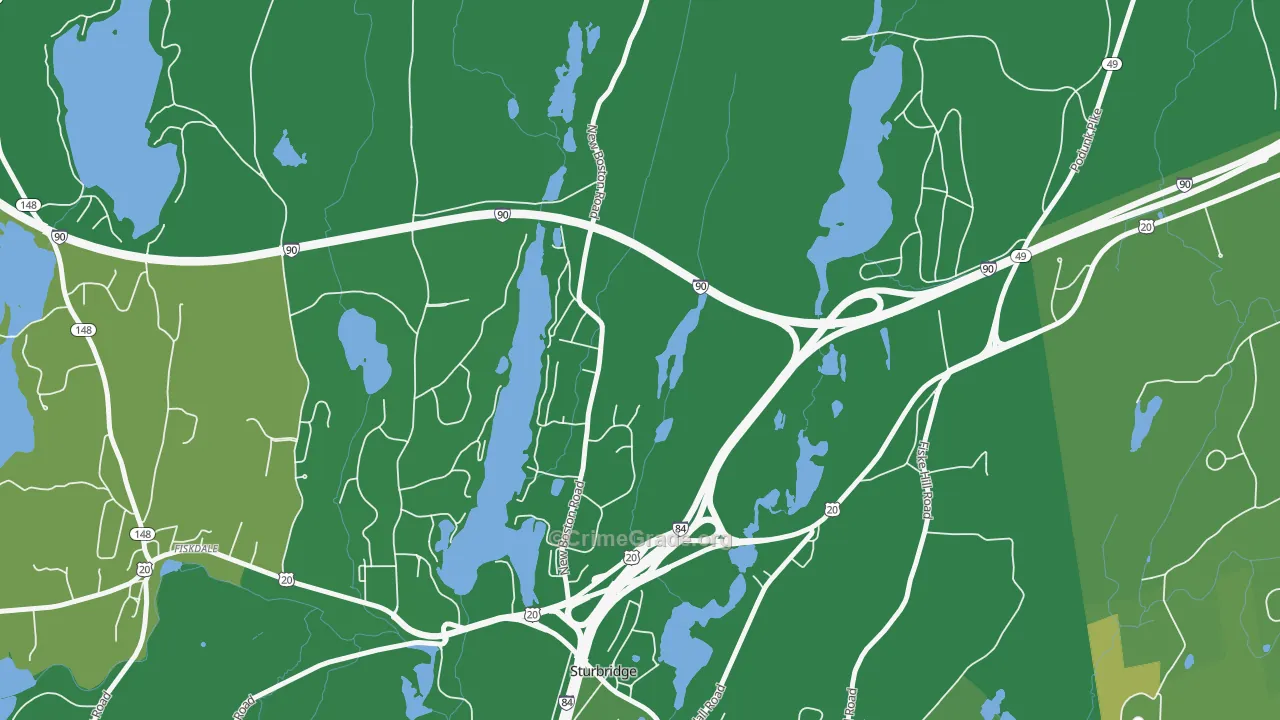 Charlton City, MA Map of Vehicle Theft Rates
