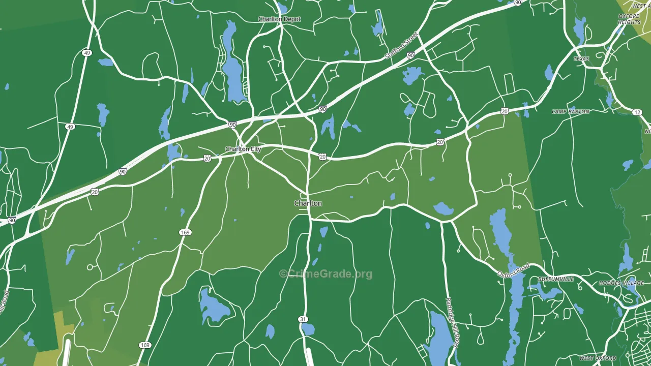 Charlton, MA Map of Vehicle Theft Rates