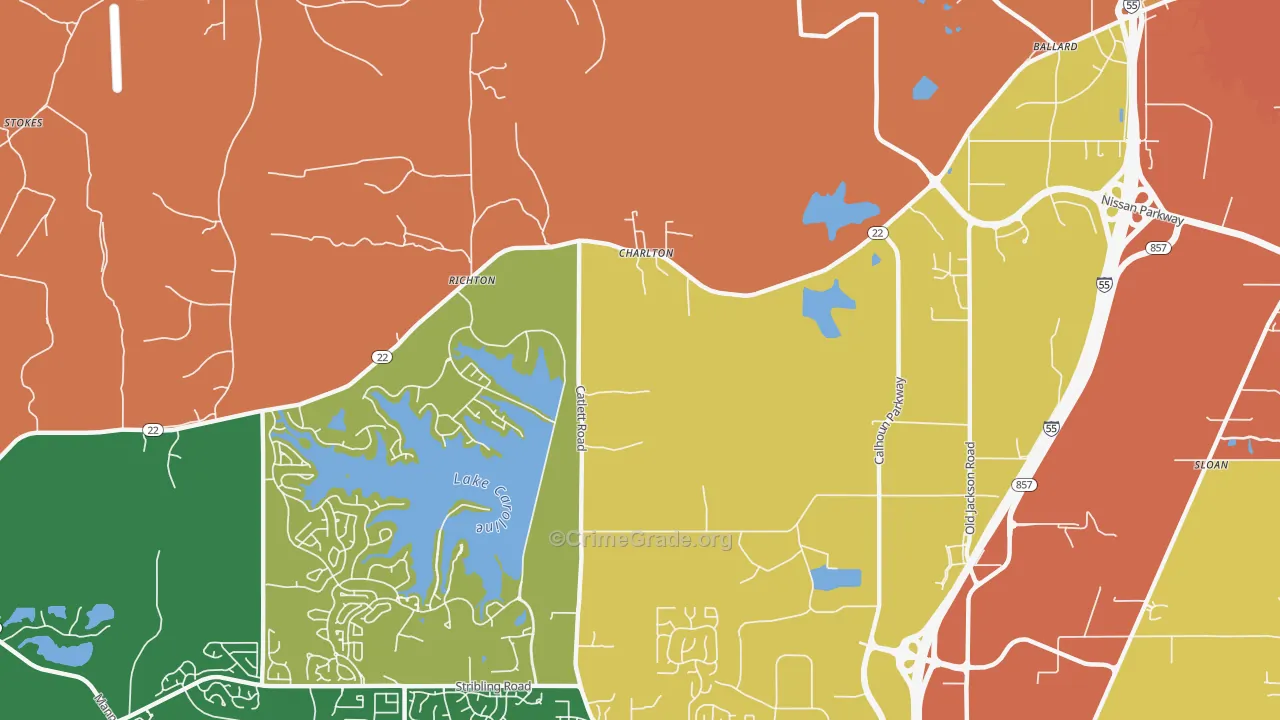 Charlton, MS Map of Vehicle Theft Rates