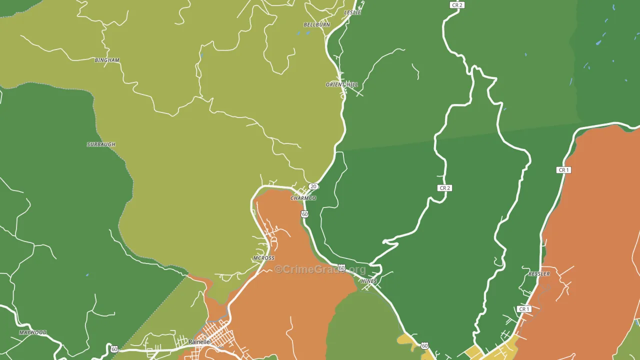 Charmco, WV Map of Vehicle Theft Rates