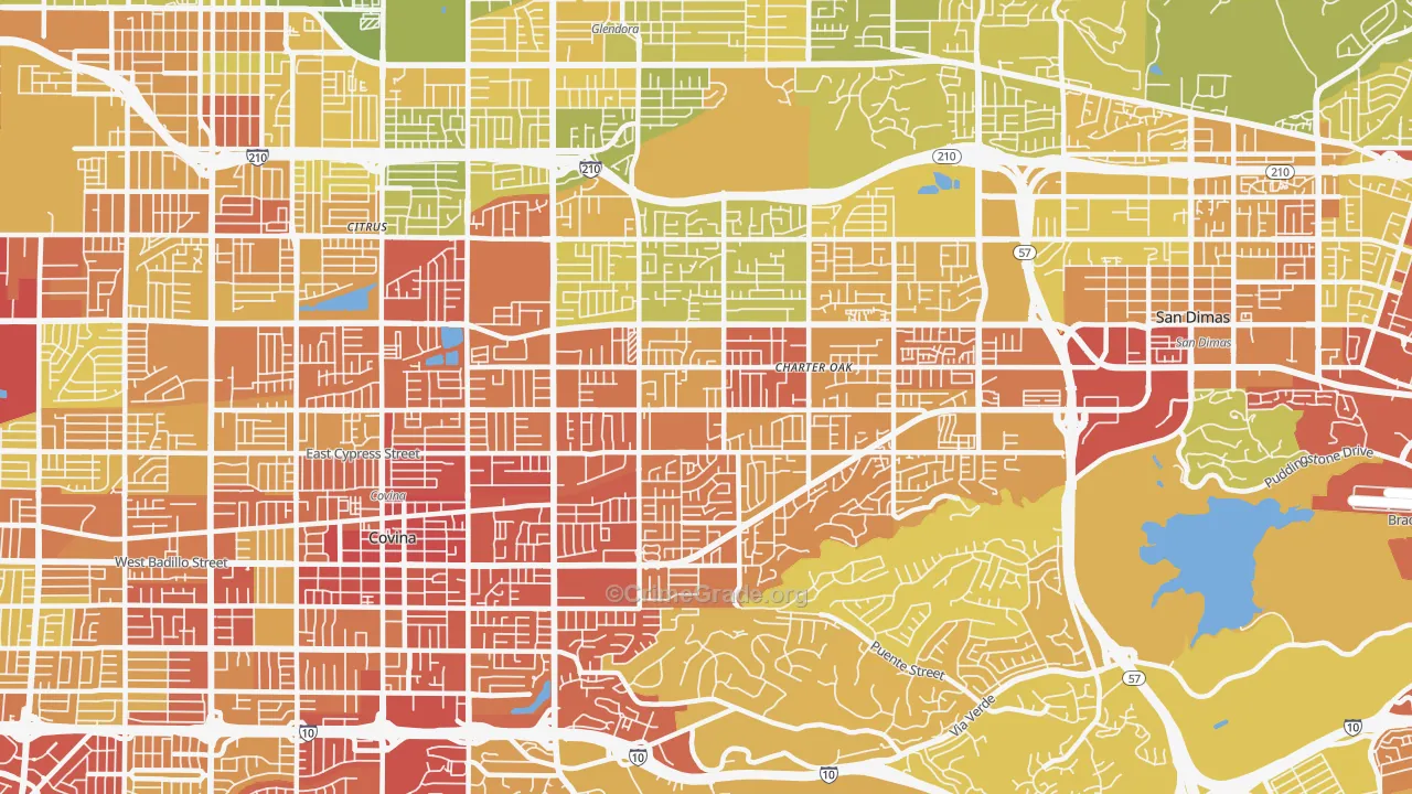 Charter Oak, Covina, CA Map of Vehicle Theft Rates