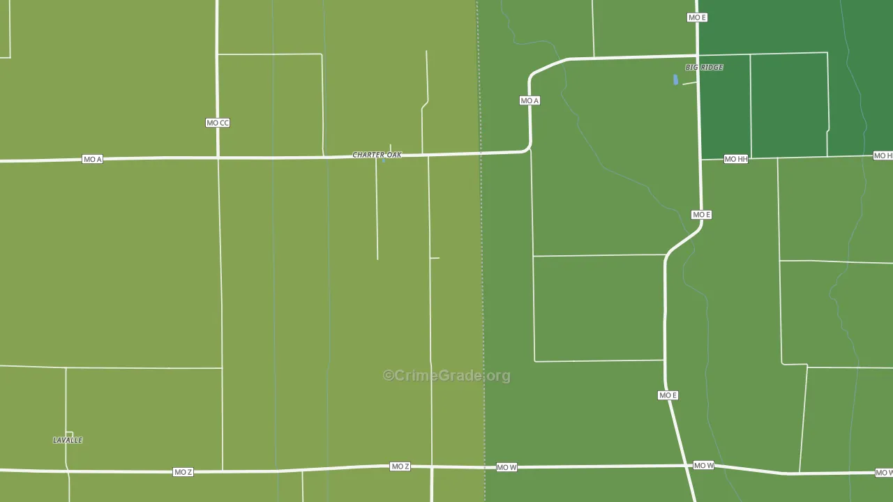 Charter Oak, MO Map of Vehicle Theft Rates