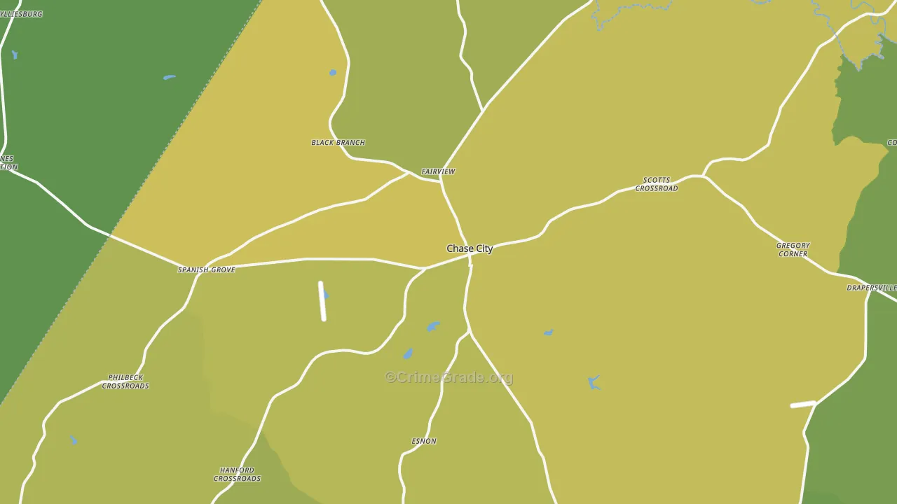 Chase City, VA Map of Vehicle Theft Rates
