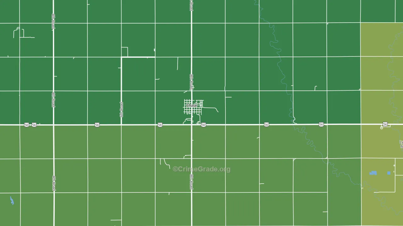 Chase, KS Map of Vehicle Theft Rates