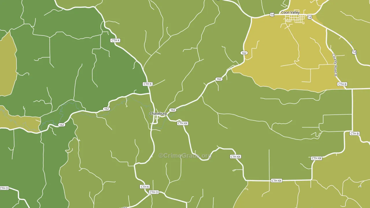 Chaseburg, WI Map of Vehicle Theft Rates
